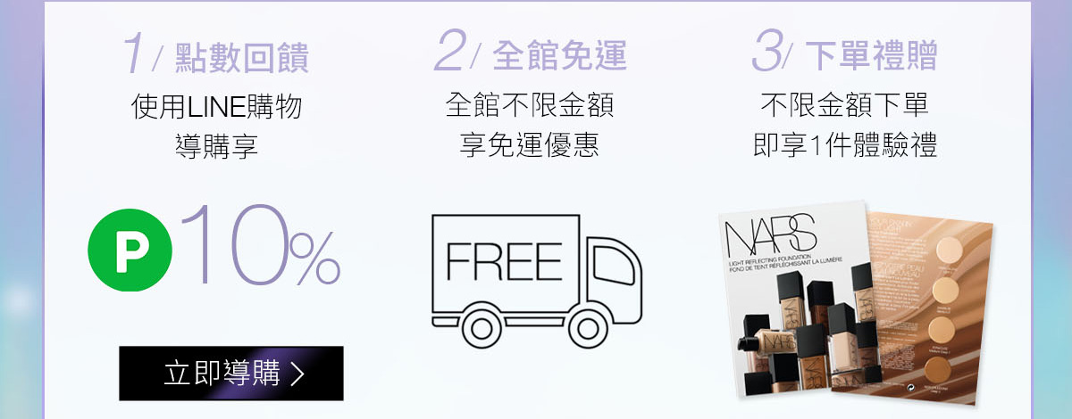 1/點數回饋 2/全館免運 3/下單禮贈