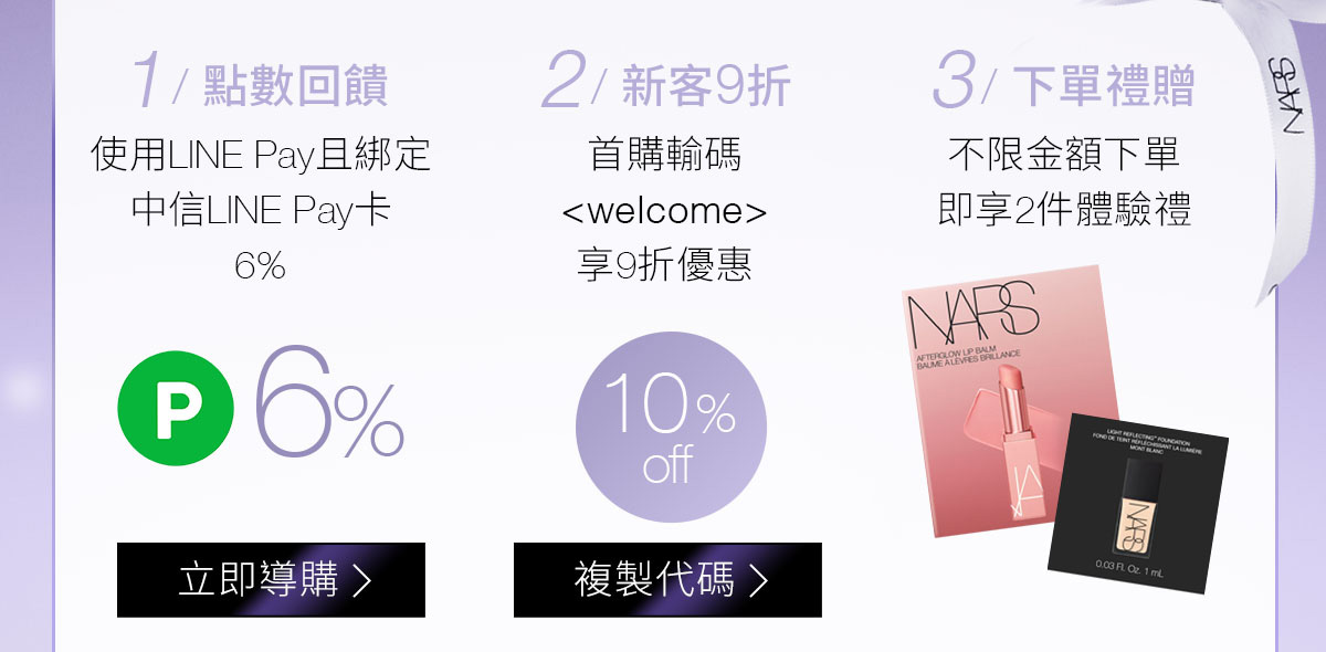 1/點數回饋 2/全館9折 3/下單禮贈