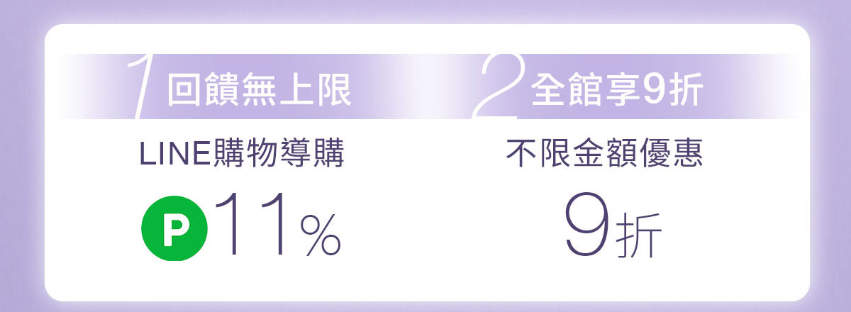 1/回饋無上限 2/全館享9折