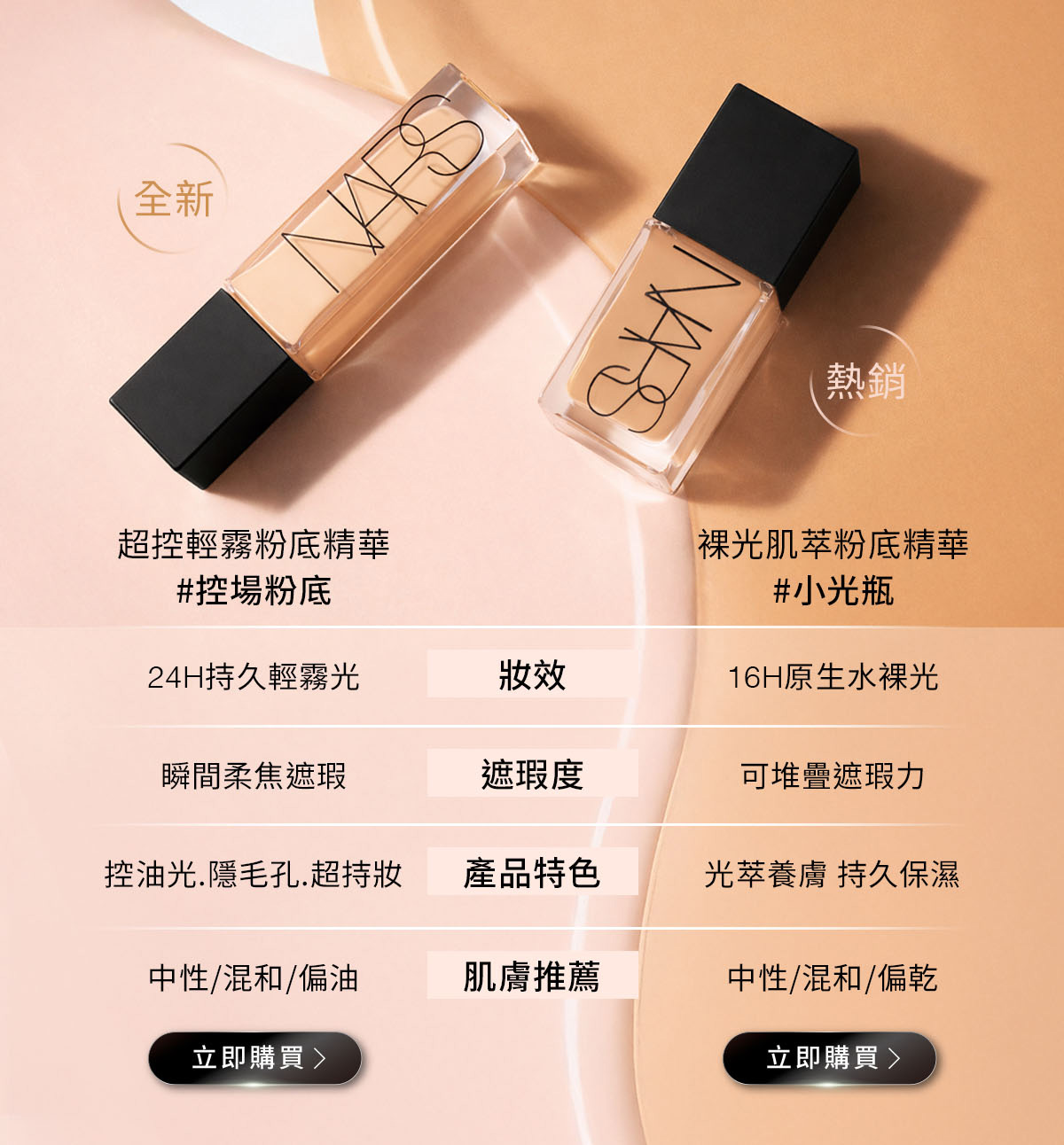 超控輕霧粉底精華 裸光肌萃粉底精華 比較表